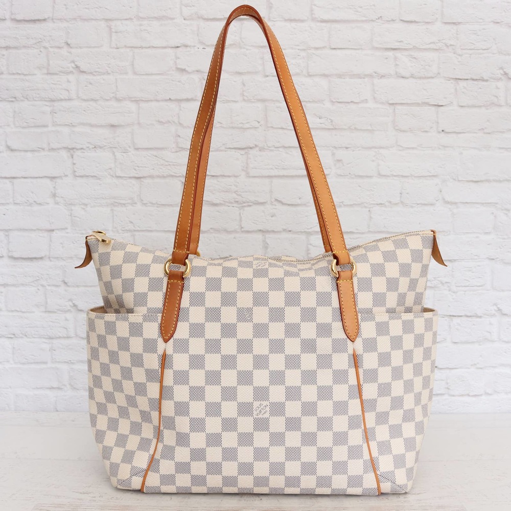 Louis Vuitton Totally MM Damier Azur Tote Shoulder Purse White Leather Handbag